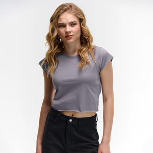 Women's Raw Edge Baby Tee Cap Sleeve <b>Cropped</b> T-shirt 100% Cotton Slim Fit Premium Fashion Streetwear <b>Top</b> Custom Logo Wholesale - Product Image 1
