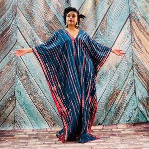 Wholesale Elegant Summer Tie Dye Sarong <b>Kaftan</b> for Women New Straight Silhouette Casual <b>Beach</b> Dress Home Loungewear Cover-Up - Product Image 4