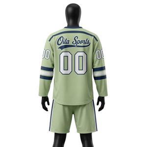 Men <b>Light</b> Green Sublimated Ice Hockey Jersey Shorts Set Polyester V <b>Neck</b> Printed Sports Uniform Team Wear Match Training Apparel - Product Image 2