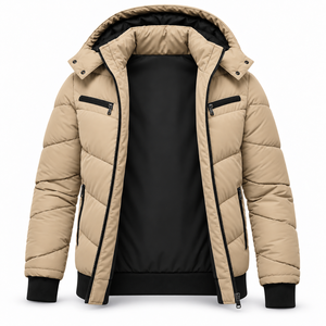 High Quality Custom Mens Autumn Puffer Jacket <b>Waterproof</b> Breathable Eco-Friendly <b>Padded</b> Bomber <b>Coat</b> Warm Insulation Ribbed Hem - Product Image 6