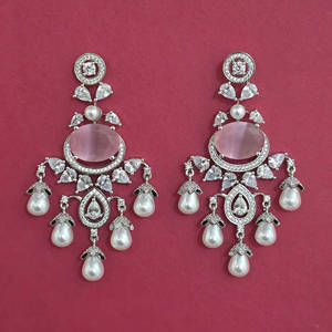Pendientes de Moda con Circonitas Americanas Hechas a Mano, Calidad de Exportación, con Baño de Rodio, Estilo Clásico, 444104 - Product Image 1