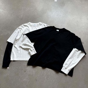 Premium Quality Double <b>Layer</b> Long Sleeve T-Shirt Men O-Neck Solid Black Cotton Knitted Casual Crop <b>Top</b> Blank Design T-Shirts OEM - Product Image 4