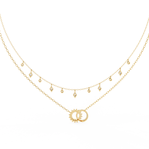 Collier en or jaune 10K 14K 18K avec pendentifs en forme de cercle céleste entrelacés sertis de diamants - Product Image 5
