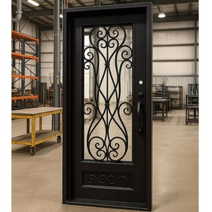Royal Luxury Rust-resistant Wrought Iron Entrance Door <b>Swing</b> Easy Assembly Arched Glass Panel Intricate Pattern Design - Product Image 4
