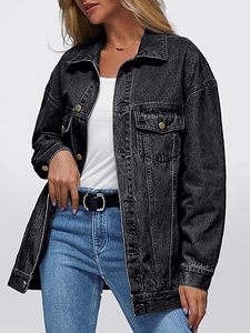 Chaquetas de mezclilla para mujer, diseño de moda nuevo, personalizadas, vintage, lavadas, negras, con efecto desgastado por el sol, holgadas, de gran tamaño, de mezclilla gruesa - Product Image 3