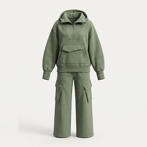 Ensemble de survêtement décontracté rose uni pour femme avec sweat à capuche et pantalon de jogging 100 % coton mi-lourd à manches longues coupe ample pour l'automne - Product Image 4