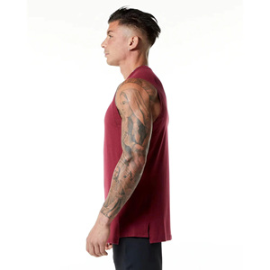 Men's Maroon Sleeveless Breathable 240g Cotton Bamboo Fiber Knitted Tank Top Crew Neck Solid Color Casual Fit Front Logo - Product Image 5