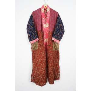 Kimono Sari de Seda Pura 100% Hecho a Mano en India, Estilo Vintage, de Lujo, con Mangas Largas y Cuello en V, para Uso Casual en Invierno, Primavera y Verano - Product Image 3