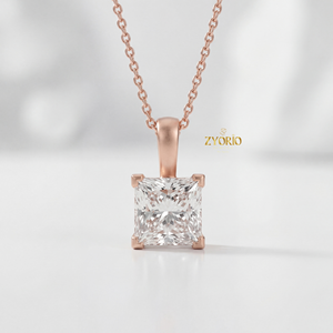 Collar con Colgante de Diamante Cultivado en Laboratorio con Corte Princesa, Plata de Ley Chapada en Oro para Mujer, para Compromiso, Boda, Aniversario, Fiesta - Product Image 5