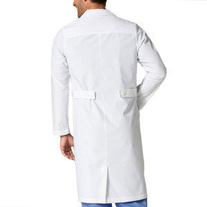 Bata de Laboratorio de Algodón Blanca para Hombre con Nombre de Hospital Personalizado, Manga Larga, Uniforme de Hospital Tejido, Vista Trasera - Product Image 1