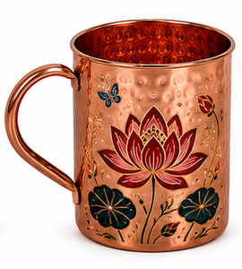 Handmade Hammered Copper <b>Mug</b> with <b>Birds</b> on Tree Enamel Print Design | Decorative Moscow Mule <b>Mug</b> | Nature Theme Copper Drinkware - Product Image 2