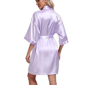 Plain Satin Polyester <b>Robes</b> Wholesale Women Kimono Bridal Bathrobe Bridesmaid Wedding Sleepwear Party <b>Beach</b> V-neck Custom Logo - Product Image 5