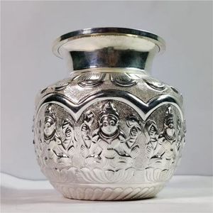 Kalash de Metal Plateado Repujado, Recipiente para Pooja, Lota, Agua Bendita, Estilo Antiguo, para Oración Hindú, Regalo Corporativo para el Festival Diwali - Product Image 3