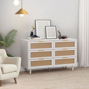 Mobiletto portaoggetti in rattan bianco da 130 cm con 6 cassetti per camera da letto e soggiorno - Stesso SKU W757P174986 - Product Image 5