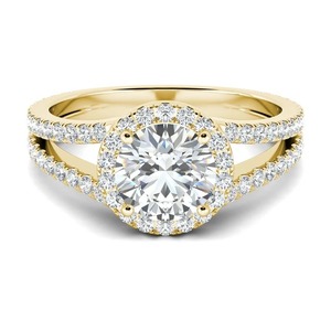14K Yellow Gold 1.20CT Round Lab Grown Diamond <b>Split</b> Shank Halo Pave Engagement <b>Ring</b> for Women - Product Image 1