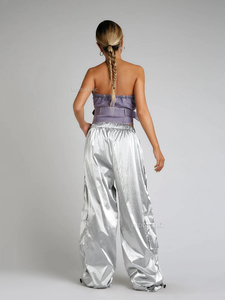 Metallic Silver <b>Parachute</b> <b>Pants</b> Women Vintage Elastic Waist Wide Leg Casual Sweatpants Jazz Dancer Skater Y2k Clothes - Product Image 5