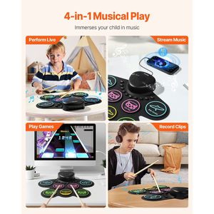 Batería Electrónica de 7 Piezas con Audífonos, Batería Electrónica Enrollable para Práctica - Product Image 3