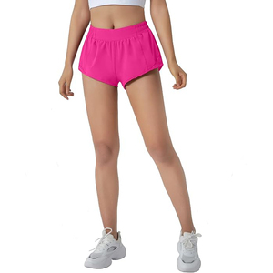 Shorts Deportivos de Cintura Alta para Mujer, Color Rosa Neón, de Poliéster, con Bolsillo Lateral con Cremallera, Cordón Ajustable Oculto, Transpirables, para Yoga - Product Image 5