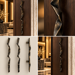 Tirador de Puerta Geométrico Retorcido con Acabado Bronce Oscuro, Manija Larga Texturizada para Gabinete, Herraje Decorativo para Muebles de Interiores de Lujo - Product Image 6