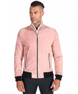 Veste bomber en cuir véritable pour homme, veste de motard décontractée à la mode, couleur verte - Product Image 1