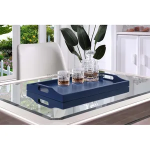 Bandeja Rectangular para Servir Hecha a Mano de la Mejor Calidad con Elegantes Asas de Metal, Madera Sólida para Uso en el Hogar y Restaurantes - Product Image 2