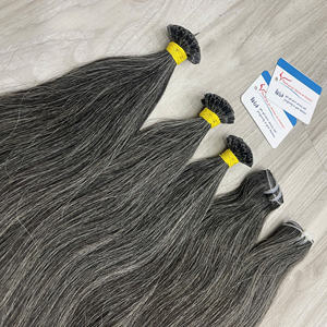 Extensions de cheveux humains vietnamiens bruts à pointe en K, double épaisseur, cuticules alignées, couleur grise, vente en gros - Product Image 4