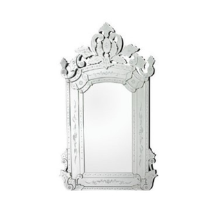 Miroir mural cintrée de style baroque vénitien de luxe avec couronne ornée et détails gravés |   Miroir décoratif en argent antique pour la maison - Product Image 1