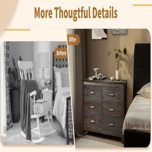 ตู้ลิ้นชักไม้จริงวีเนียร์สีน้ำตาล MDF สองแถว 6 ลิ้นชัก ขนาด 120*40*80 ซม. - Product Image 4