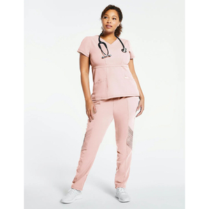 Trendy Healthcare Medical Scrub Uniform Sets Low MOQ Paramedical Apparel Supplier Custom Woven Tags Spandex <b>Nurse</b> Top & Trouser - Product Image 6