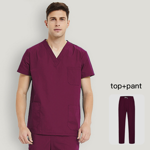 Custom Medical Scrubs Set Navy Blue V-<b>Neck</b> Short Sleeve <b>Top</b> Elastic Waist Pants Nursing Hospital Doctor Uniform <b>Mock</b> - Product Image 4