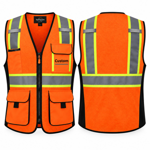 TwillSports <b>Hi</b> Visibility Safety Vest <b>Orange</b> Reflective Breathable Workwear Unisex Mesh Construction Vest Customizable Pockets - Product Image 1
