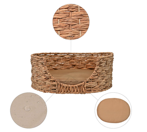 Lit pour animaux de compagnie portable en jacinthe d'eau tissé à la main, écologique, avec coussin amovible et lavable, rembourré en coton, utilisable toute l'année, fabriqué au Vietnam - Product Image 5