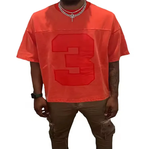 เสื้อยืดทรงบ็อกซี่แฟชั่นสำหรับผู้ชาย ทรงครอป ไหล่ตก เนื้อผ้าระบายอากาศสบายๆ ผ้าฝ้าย 100% เสื้อยืดทรงบ็อกซี่ - Product Image 6