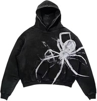 Sweat à capuche unisexe surdimensionné personnalisé, motif araignée brodé et imprimé, effet délavé, 100 % coton, séchage rapide, respirant, OEM ODM