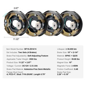 Conjunto de Frenos Eléctricos para Remolque, 10 x 2-1/4 Pulgadas, 2 Pares, Kit de Frenos Eléctricos Autoajustables, 3500 Libras, Eje de 4 Orificios, para Camiones - Product Image 3