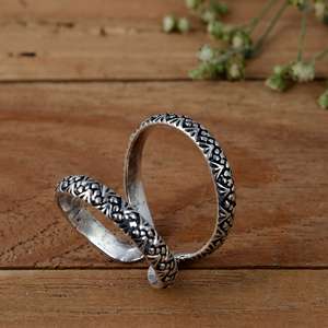 SHYAM JEWELRS Handmade Sterling <b>Silver</b> Plated Minimalist Arthritis Splint <b>Ring</b> | <b>Adjustable</b> Double Band Joint Support Unisex - Product Image 4