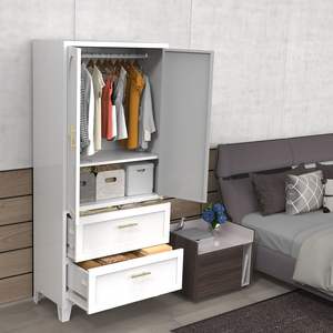White Metal Double <b>Door</b> <b>2</b>-Drawer <b>Wardrobe</b> - Product Image 5