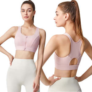 Sujetador deportivo de talla grande con cremallera frontal para mujer, venta al por mayor de fábrica, top personalizado para yoga y gimnasio con ganchos de seguridad - Product Image 4