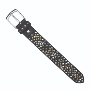Ceinture décontractée en cuir véritable avec clous à pois, boucle ardillon argentée, durable, moulage monobloc, en cuir de vachette - Product Image 2