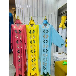 Wholesale Modest Dubai Beaded Sequined Long Sleeve <b>Abaya</b> Muslim Traditional Handmade Wedding Women Polyester Breathable V Neck - Product Image 1