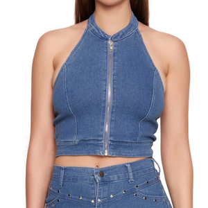 Nueva Llegada: Camisetas sin Mangas de Algodón Ecológico Transpirable para Mujer, Cuello Redondo, Cierre Frontal con Cremallera - Product Image 1