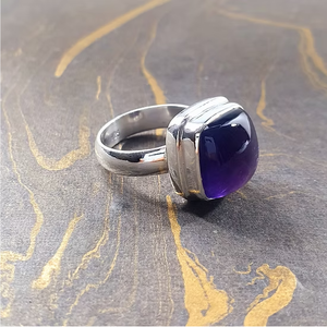 Handmade <b>Cushion</b> Cut Purple Amethyst <b>Ring</b> 925 Sterling Silver Bezel Setting Elegant Boho Statement Jewelry Vendor - Product Image 3