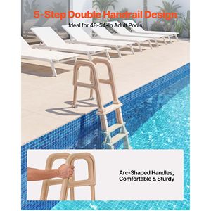 Scala per Piscina Antiscivolo a 5 Gradini con Doppio Corrimano, Scala Interrata in Plastica, Capacità di Carico 300 Libbre, Gradini Larghi 48-54 Pollici - Product Image 2