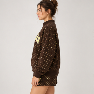 Ensemble short 2 pièces pour femme, marron chocolat, micro-points, col montant, vêtements de sport décontractés personnalisés - Product Image 4