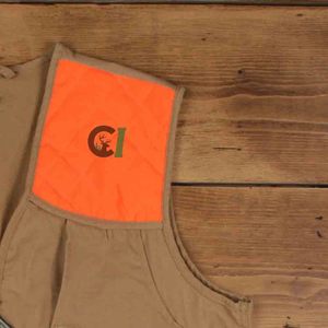 Chaleco de Caza Multibolsillos de Alta Calidad con Bloques de Color Personalizados, Ribete Naranja Brillante y Verde Oliva, Transpirable para Exteriores - Product Image 6