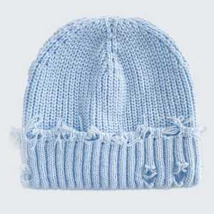 Distressed Rib Knit <b>Beanie</b> Vintage Inspired Winter <b>Hat</b> Soft 100% <b>Wool</b> Children's Adjustable Custom Logo OEM Wholesale Headwear - Product Image 4
