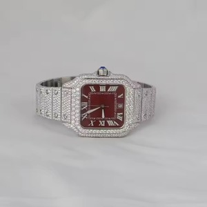 Montre de luxe en acier inoxydable entièrement sertie de diamants ronds en moissanite DVVS, style cadran à épines, style hip-hop, pour hommes et femmes, style indien - Product Image 2