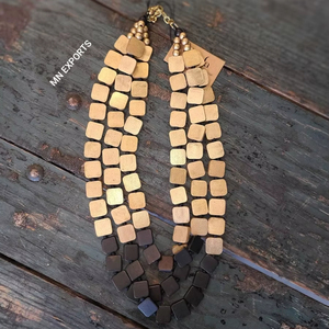Natural Wood Durable <b>Square</b> Handicraft Handmade Beads Necklace Modern Classic Design for Girls Parties Use by MN EXPORTS - Product Image 2