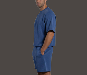 New Fashion 2026 Men's Summer Breathable Casual Wear 2 Tone Baggy Fit Streetwear 100% Cotton T-Shirt and Shorts Set - Product Image 5