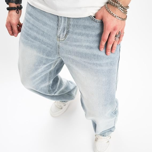 Vaqueros de pierna ancha para hombre, pantalones de mezclilla de corte recto y holgado, y pantalones casuales utilitarios para ropa urbana y uso diario - Product Image 4